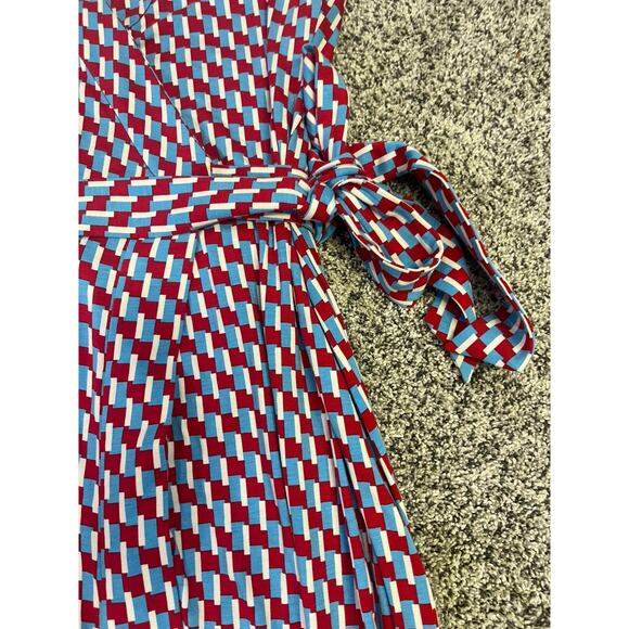 Diane von Furstenberg Maxi Wrap Dress Red/Blue Geometric Print Size‎ S Viscose - Picture 5 of 14